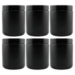 Cornucopia 8oz Black Coated Glass Jars (6-Pack); Cosmetic Jars with Black Plastic Lids and Black Matte Exterior, 8-Ounce / 9-ounce Capacity