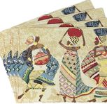 DaDa Bedding Dancing Women Tapestry Dining Table Placemats - Set of 4-Pieces Festive Celebrate Kwanzaa - Tribal African Tribal Culture - Decorative Cotton Linen Woven Kitchen Mats - 13” x 19” (18117)