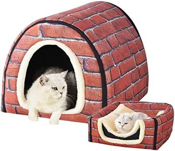 Dog Bed or Cat Bed,2 Ways to Use,Indoor Pet House with Fluffy Mat,Removable and Washable Cover,Splash-Proof House and Non-Slip Bottom,for Cats and Small Dogs(M Brick)