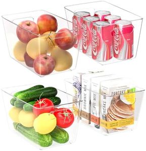 BALEINE Pantry Organizers and Storage Bins, 4 PK Plastic Clear Storage Bins, BPA Free Fridge Organizer Stackable Storage Bins with Handles for Kitchen Fridge Cabinet Bathroom (10.5x6x5)