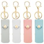 Aswewamt 4 Pcs Lipstick Holder Keychain PU Leather Chapstick Case Keychain Lip Balm Portable Sleeve Organizer Holder for Women, Pink+blue+gray+white