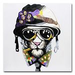 Fokenzary Hand Painted Painting Cool Dog with Helmet and Sunglasses on Canvas Wall Decor Framed Ready to Hang