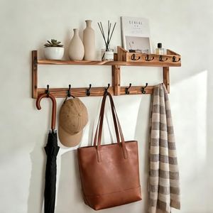 ZOESEEK 29" Coat Rack Wall Mount with Shelf, 4 in 1 Wall Mounted Coat and Key Hanger with 11 Hooks, Entryway Key Holder with Mail Holder for Living Room, Bedroom