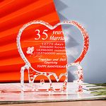 Movdyka Happy Anniversary 35th Coral Wedding Paperweight Crystal Romantic Plaque Gifts for Her 35 Years Anniversary Presents for Couple Parents