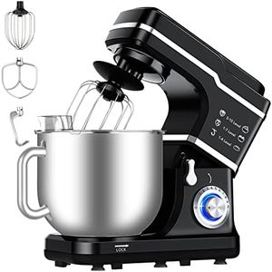 FlexWill Stand Mixer 7.5QT Dough Mixer 10 Speeds Tilt-Head Food Mixer Electric Stand Mixer with Stainless Steel Bowl, Dough Hook, Egg Whisk, Flat Beater, Splash Guard 300W Cake Mixer Black (MC1)