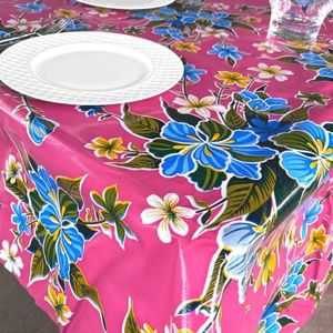 The Fern Trail Mexican Oilcloth Tablecloth - Vinyl Tablecloths | Outdoor Tablecloth | Plastic Tablecloth | Splat Mat | Waterproof Mat | Hules para Mesa (Hibiscus Pink, Rectangle (84 x 48))