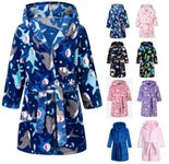 Kids Bathrobes Toddler Animal Cartoon Robe Boys Girls Bathrobe Flannel Nightgown Children Blue Shark Sleepwear Pajamas 6-7 years