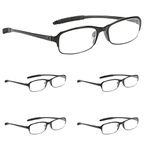 NRDIK PROFLEX SpareSpecs Reading Glasses (value 5 pack) - lightweight, impact resistant, scratch resistant, bendy, flexible, anti-slip, unisex (mens + womens) (black, oval, +2.0)