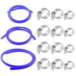 Glarks 3Pcs 5FT(1.5M) 4x10MM, 6x12MM, 10x6MM High Temperature Vacuum Silicone Tube Hose with 12Pcs 12MM 16MM 19MM Stainless Worm Gear Hose Clamps Assortment Kit (Blue)