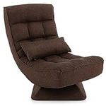 Giantex Adjustable Swivel Floor Chair - 5 Position Video Game Chair with Swivel Base, Steel Frame, Massage Lumbar Pillow, Foldable Lazy Sofa Lounger for Adults Teens, Meditating, No Assembly (Brown)