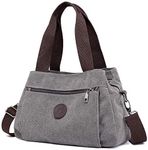 DOURR Hobo Handbags Canvas Crossbody Bag for Women, Multi Compartment Tote Purse Bags (Gray - Medium)