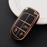 JVCV® Gold Border TPU Key Cover Compatible with Jeep Compass Trailhawk Push Button Smart Key (Black)