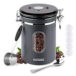 FACIACC Airtight Coffee Canister, 1800ML Stainless Steel Coffee Container with Measuring Scoop & Date Tracker Food Storage Container for Coffee Ground, Tea, Sugar and Nuts(Gray)