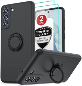 LeYi for Galaxy S21-FE-5G Case: Samsung Galaxy S21 FE 5G Case with [2 Pack] Tempered Glass Screen Protector Magnetic Kickstand 360° Rotatable Ring Holder, Protective Phone Case for S21FE 5G, Black