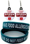 I Have Food Allergies Allergy Bracelet for Kids Teal 2pcs Toddler Size and Medical Alert Epipen Inside Bag Tag 2pcs, Teal, Small