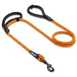 Sweetie Rope Dog Lead - Innovative Design with Two Padded Handles - Reflective Stitching & O-Ring - 5 FT Long Leash for Medium & Large Sized Pets - Weather Resistant & Strong Material. Orange