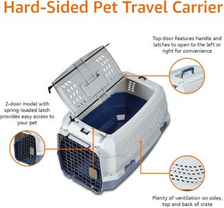 Amazon Basics Hard-Sided Cat Carrier, Two-Door Top-Load, Blue, 58cm