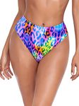 RELLECIGA Women's Purple Leopard High Cut High Waisted Bikini Bottom Size X-Large