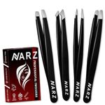 NARZ 4Pcs Professional Tweezers for Women Facial Hair Stainless Steel Precision Tweezers for Ingrown Hair Eyebrow Tweezer for Men & Women (Black Set)