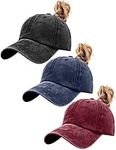 ZEXIAN 3 Pack Womens Vintage Washed Distressed Baseball-Cap with Ponytail Hole Sport Golf Hat (Black+Denim Blue+Burgundy)