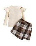 Qiraoxy Baby Girl Clothes Ruffle Ribbed Long Sleeve T-Shirt Top Plaid Skirt Fashion Set 2Pcs Toddler Kids Girl Fall Winter Outfits 1-6 Years