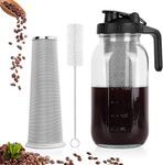 ALINK Iced Cold Brew Coffee Maker, 64 oz Wide Mouth Mason Jar Pitcher with Stainless Steel Filter, Pour Spout Handle Lid,Glass Airtight & Leak-Proof Pitcher for iced coffee & Tea Lemonade