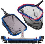 POOLAZA Deluxe Swimming Pool Cleaning Kit Including 20'' Pool Brush Head & Heavy Duty Pool Nets for Cleaning (17.5''Pool Net Skimmer & Semi-deep Ultra Fine Mesh Pool Skimmer Net with Aluminum Frame)