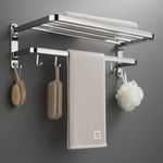 Bathoyum Bath Accessories Premium Stainless Steel SS 304 Folding Towel Rack for Bathroom Accessories (24 Inch- Chrome Finish, Silver) Made in India (Silver 1)
