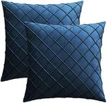 Set of 2 Luxton Pleated Velvet Cushion Covers Navy Blue Home Decor Checked Pattern Cushion Covers for Lounge Sofa Couch Bedding Decoration (43x43cm, Dark Blue)