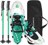 COMMOUDS Lightweight Snowshoes for Men Women Youth Kids, Fully Adjustable Bindings, 14/21/25/30 Inches Aluminum Alloy Terrain Snow Shoes with Trekking Poles and Carrying Bag(Green)