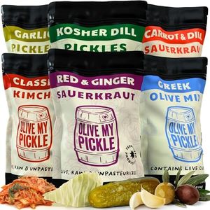 Olive My Pickle Fermented Sauerkraut Organic, Olives & Kimchi | 6 Pack of Carrot & Dill, Red & Ginger Sauerkraut, Garlic & Kosher Dill Pickles, Classic Kimchi & Greek Olive Mix | Sauerkraut Packets