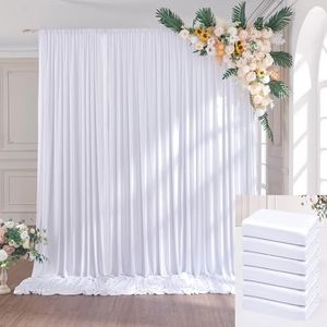 NSSONBEN 9m×3m Rughe Free Bianche Sfondo Tenda per Festa Matrimonio, 6 Pannelli 1.5×3m Morbide Tappetine in Poliestere Sfondi Tendi Per Compleanno Baby Shower Battesimo Photo Wall