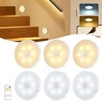 COTLEDL 6 Pack Motion Sensor Lights Indoors,12 LEDs Stair Lights with Remote Control,5 Modes USB Charging Cupboard Lights Warm/Cool White,Dimmable LED Night Light for Closet,Hallway,Kitchen,Cabinet