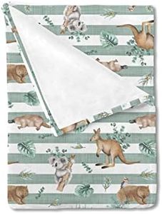 HawSkgFub Baby Toddler Boy Girl Neutral Australian Animals Stripe Blanket, Nursery Kangaroo Koala Flannel Fleece Bed Swaddling Blankets, Green Leaves Soft Newborn Baby Shower Kids Crib Bedding 30 x 40