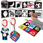 Baby Toys 0-6 Months, 4Pcs Black and White High Contrast Baby Toys 0-3 Months, Montessori Toys for Babies Sensory Soft Book for Early Education, Infant Tummy Time Toys with Mirror Baby Gifts