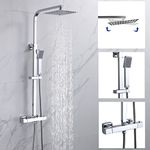 Bathroom Thermostatic Shower Mixer Set Handheld Shower and with Adjustable 8" Overhead Rainfall Shower Head Twin Head & Body Chrome Plated Set