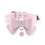 ADEMISHIA Women Leather Bow Choker Collar With Heart-shape Rhinestone, Adjustable Cute Kitten Bow Necklace For Women, Faux Leather, No Gemstone