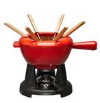 Le Creuset Enamelled Cast Iron Fondue Set, With Adjustable Burner and 6 Forks, For Cheese/Chocolate/Meat, 1.6 Litres, Cerise, 60020000602460