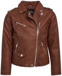 URBAN REPUBLIC Girls' Leather Jacket PU Leather Motorcycle Moto Jacket Outerwear Coat Faux Pleather, Brown 2, 10-12