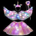 Tacobear LED Light Up Unicorn Dress Up for Girls Feather Wings Tulle Tutu Skirt Magic Wand Colorful Unicorn Headband Kids Unicorn Costume Princess Fancy Dress for Halloween Christmas Party Carnival