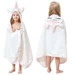 Style Quarters Kids Hooded Bath Towel, Large Kids Bath Towels, Unicorn Kids Beach Towels, 100% Cotton Terry Toddler Hooded Bath Towel, Embroidery Kids Hooded Bath Towel with 24"x50"(White)