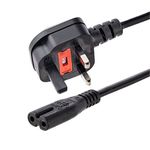 StarTech.com 3ft (1m) UK Laptop Power Cable, BS 1363 to C7, 2.5A 250V, 18AWG, Black, AC Laptop Replacement Cord, Printer Cable, UK Laptop Charger Cord, Laptop Power Brick Cord (PXTNB2SUK1M)