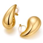 FAMARINE Gold Clip on Earrings for Women Chunky Clip Earring Big Waterdrop Gold Non-pierced Earrings Fashion Jewelry Gift