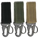 Nylon Hook & Loop Belt Key Holder, 3 PCS, Belt Clip Key Buckle, Carabiner Clip, Tactical Belt Keychain, Practical Tactical Vest Hook, for Camping Hiking Outdoor Activity (Black, Khaki, Military Green)