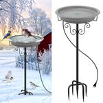 Lovppy Heated Bird Bath for Outdoors for Winter, 100W Heated Bird Bath Water Heater with Thermostatically Controlled, Heated Bird Baths Bowl with Metal Stake for Outside Garden Patio Yard (Gray)