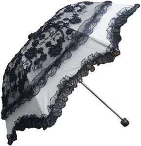 Honeystore Mushroom Umbrellas Three Folding Vintage Lace Parasol Bride Umbrella Black