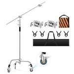 Soonpho 330cm C-Stand 100% Stainless Steel Heavy Duty Photography C Stand,Light Stand with 4.2ft/128cm Extension Boom Arm and Spring Damping for Recording Studio,Reflector,Softbox,Monolights（Silver）