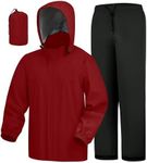 iCreek Rain Suit Waterproof Hooded Rain Gear Breathable Lightweight Packable Rain Jacket Pants Men Women for Hiking Fish Golf (Red, 2XL)