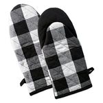 DII Cotton Buffalo Check Plaid Oven Mitts, 13x6 Set of 2, Heat Resistant for Home Kitchen Cooking and Baking, Perfect for Mother's Day, Holidays, Hostee and Housewarming Gift-Black