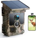 CEYOMUR Solar Wildlife Camera 4K 30fps, WiFi Bluetooth 46MP Trail Camera, 120° Detection Angle Night Vision Motion Activated IP66 Waterproof for Wildlife Monitoring with U3 32GB Micro SD Card